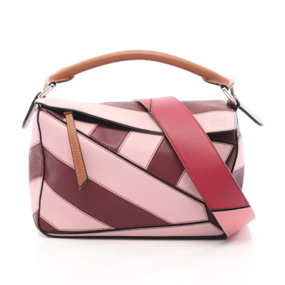 Loewe PUZZLE BAG Handbag Leather Pink Bordeaux Purple Brown